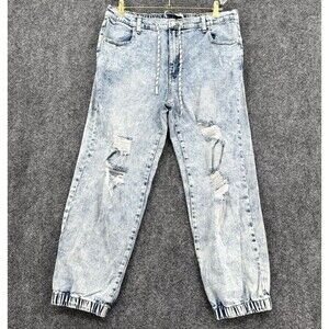 Celebrity Pink Distressed Jogger Jeans Womens Large Light Wash High Rise Elastic